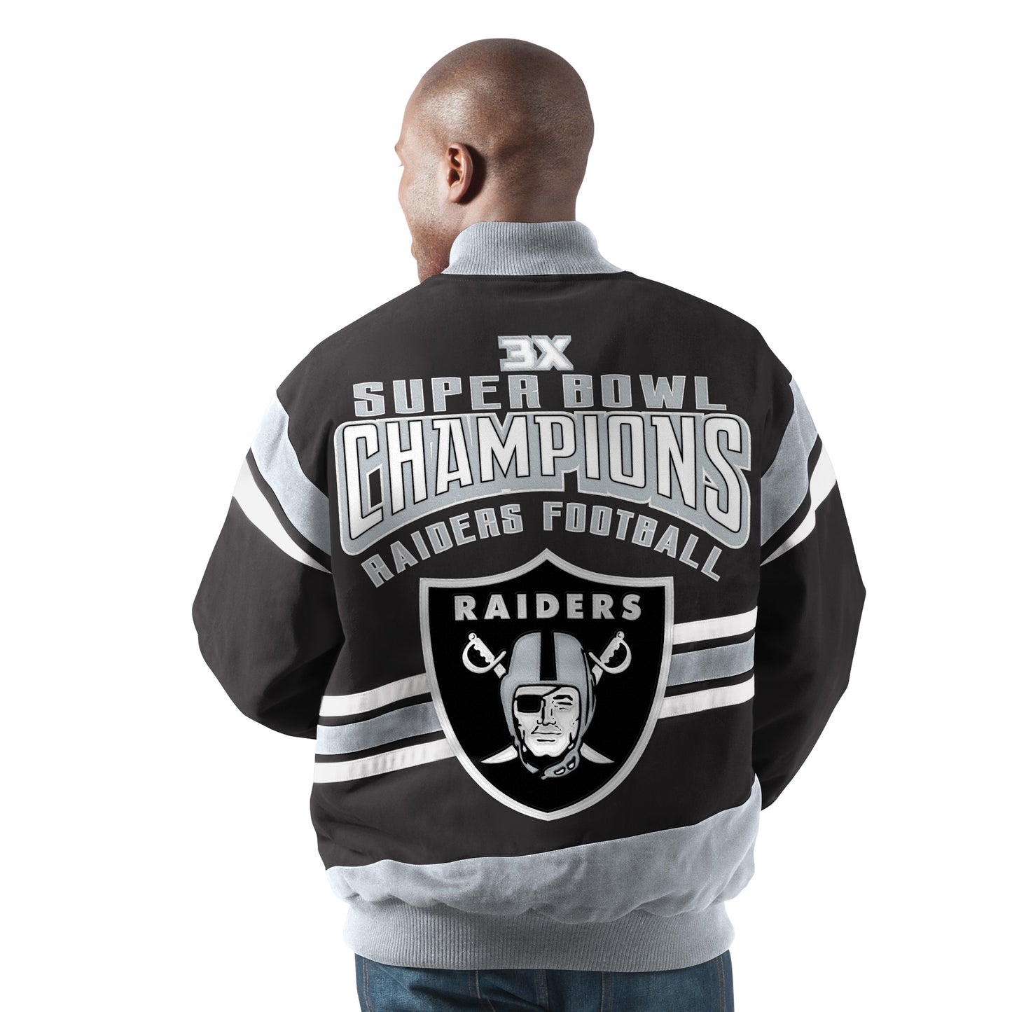 Las Vegas Raiders Gladiator 3 Time Super Bowl Champions Cotton Twill Jacket - Black