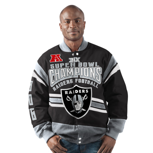 Las Vegas Raiders Gladiator 3 Time Super Bowl Champions Cotton Twill Jacket - Black
