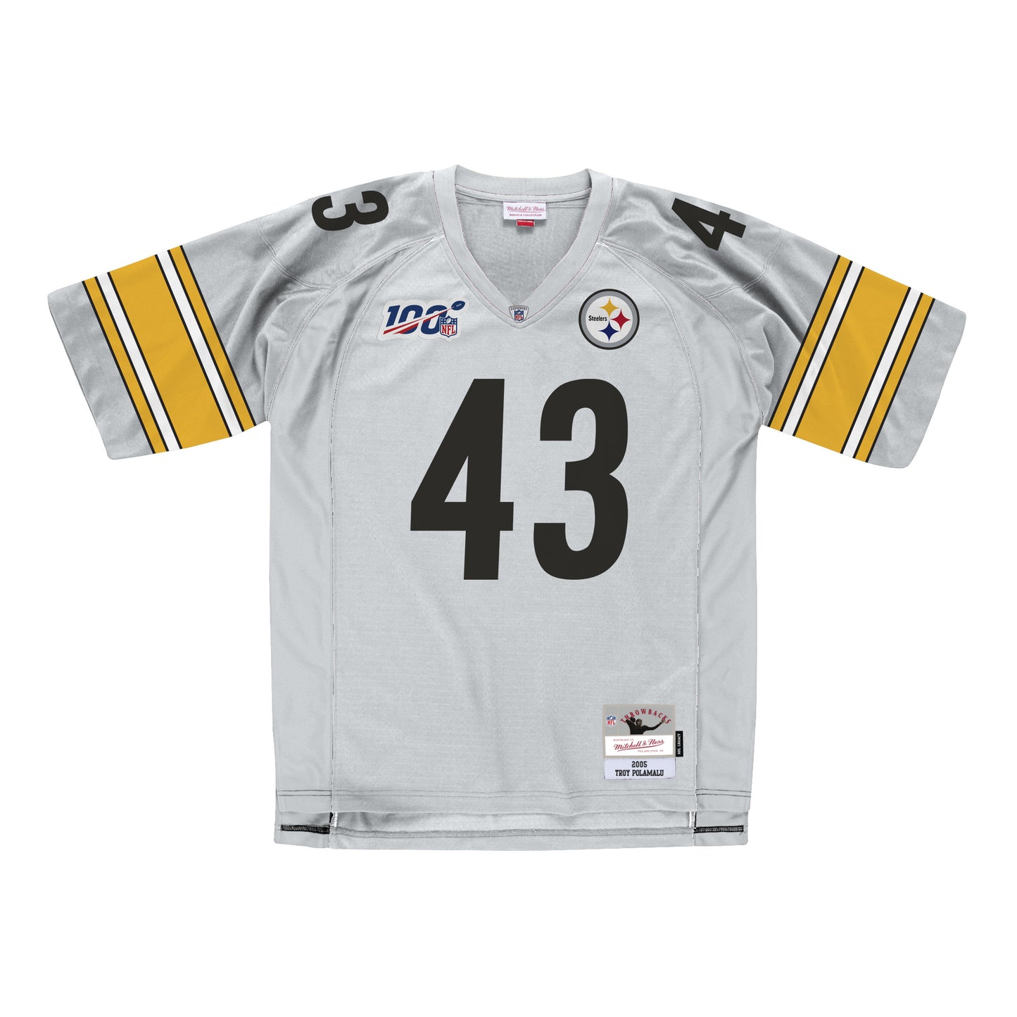 Pittsburgh Steelers #43 Troy Polamalu Mitchell & Ness 100 Year Anniversary Legacy Mens Jersey - White
