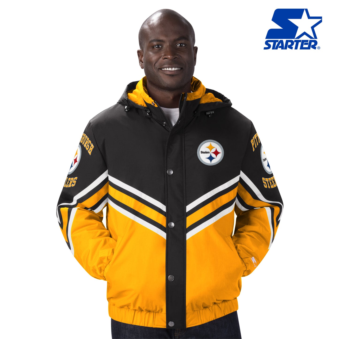 Pittsburgh Steelers NFL Starter Yellow/Black Maximum Hooded Jacket