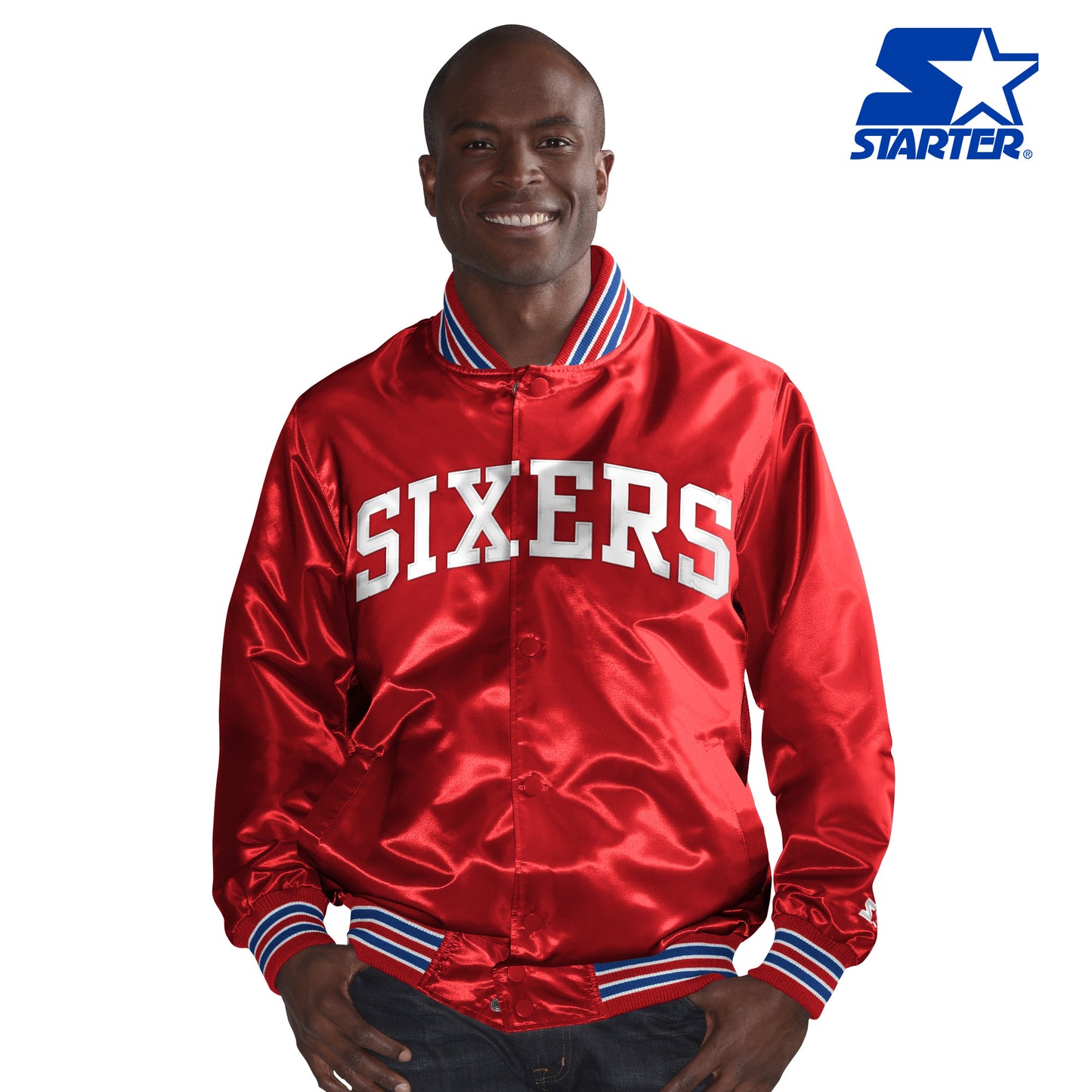 Philadelphia 76ers Starter The Champ Vintage Full Snap Satin Jacket - Red