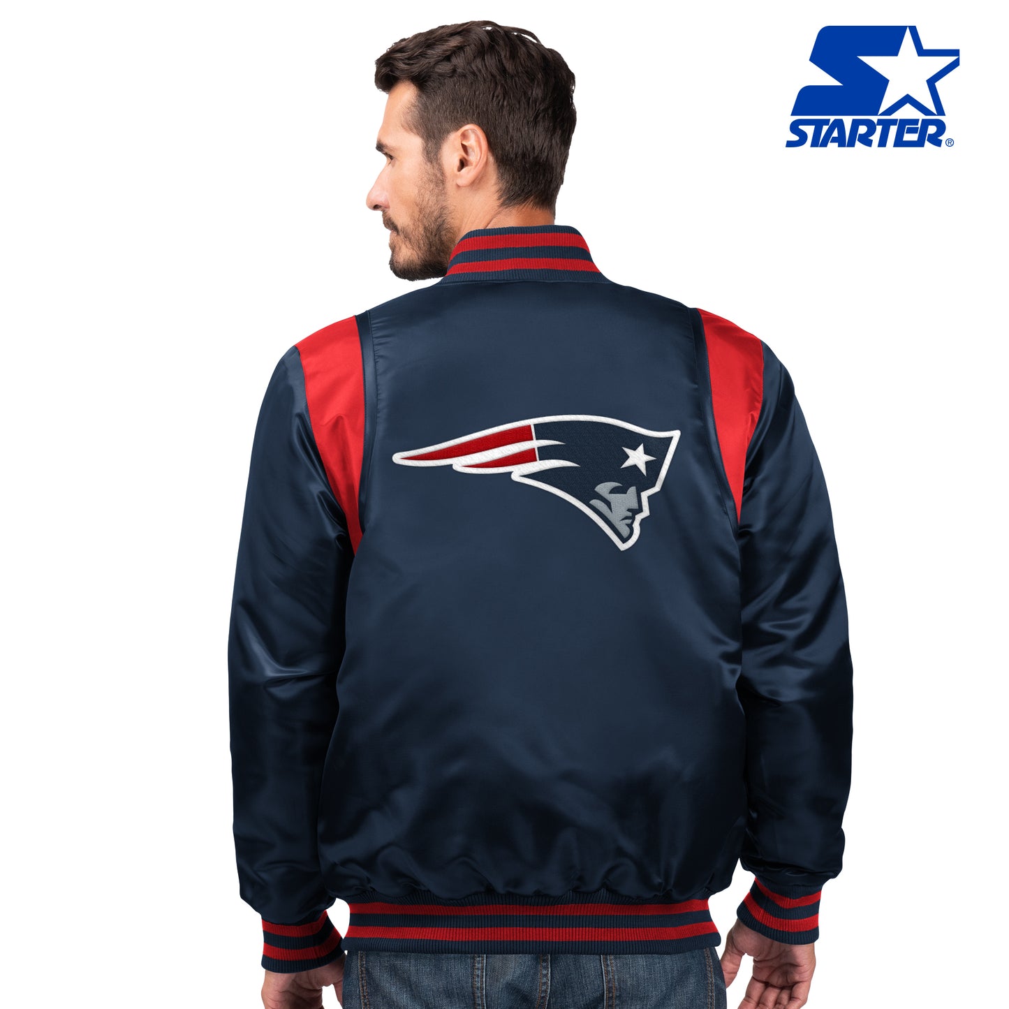 New England Patriots Starter The Prime Vintage Full Snap Satin Jacket - Blue