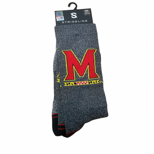 University of Maryland Strideline Terrapins Logo Crew Socks- Gray