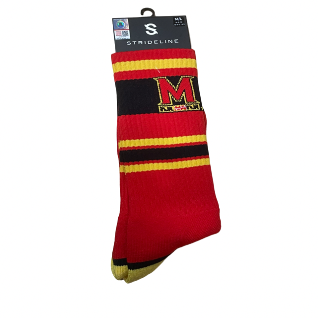 University of Maryland Strideline Terrapins Logo Crew Socks-Red