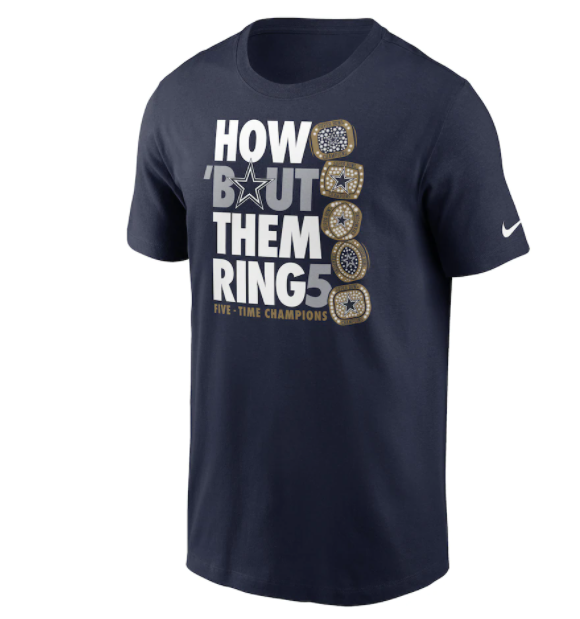 Dallas Cowboys 5 Time How 'Bout Them Rings Super Bowl Champions - Blue