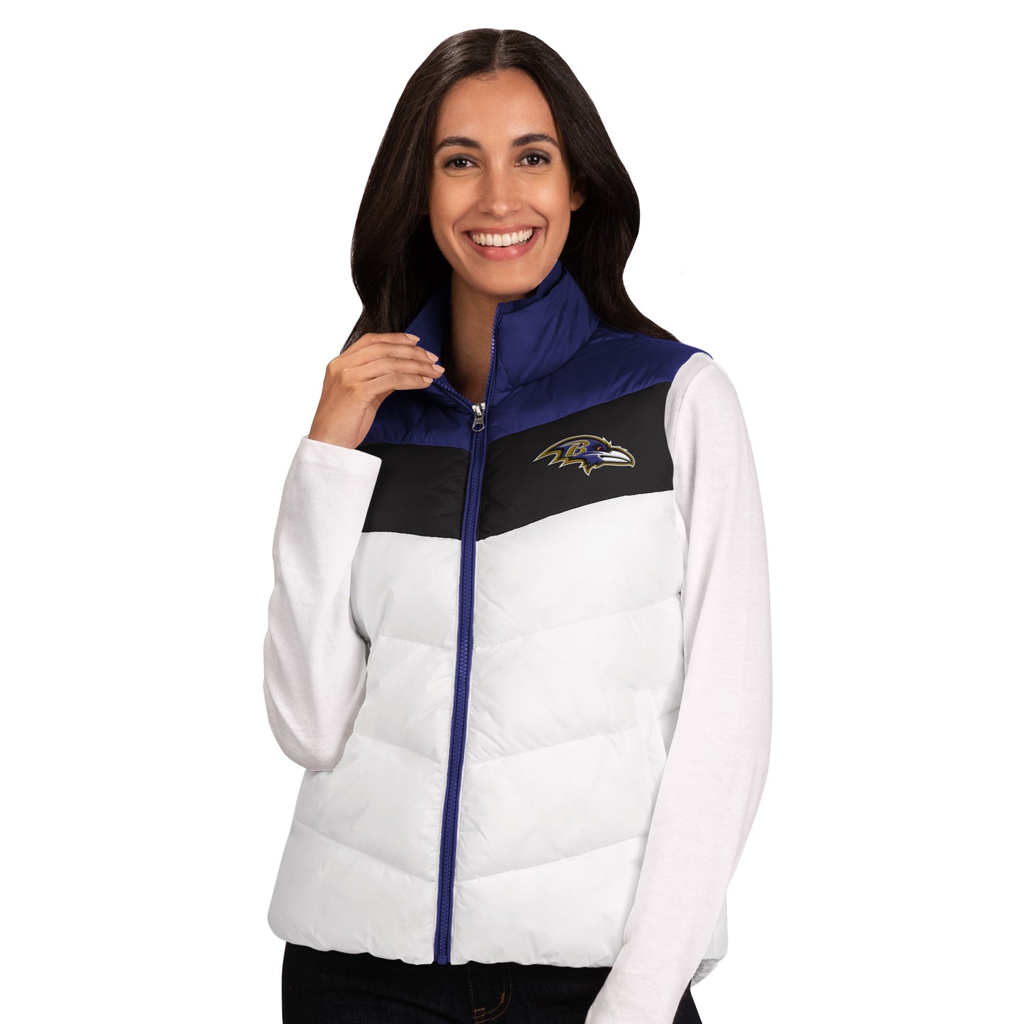 Baltimore Ravens Womens Champion Puffer Vest by G-III - White