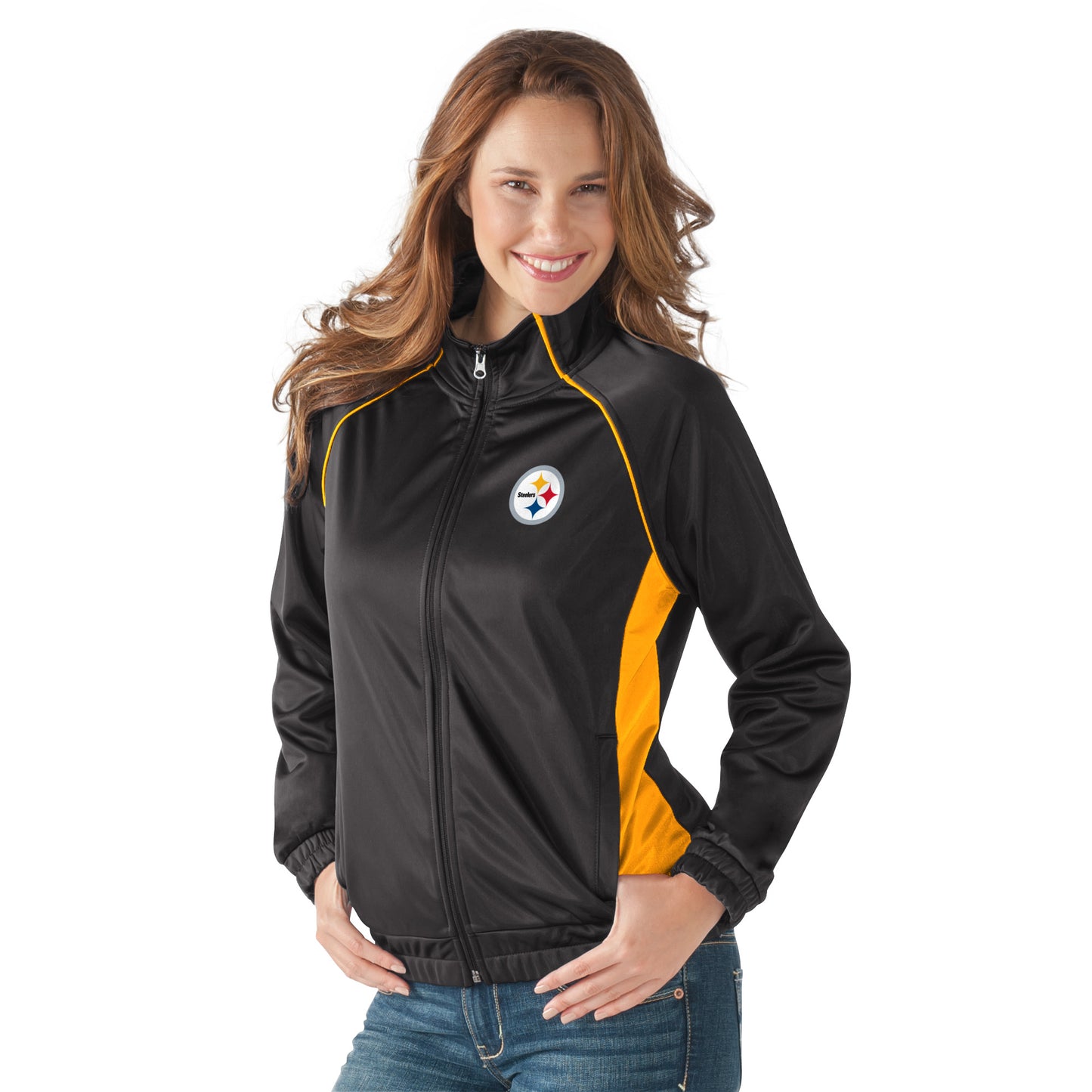 Pittsburgh Steelers Womens Corner Full Zip Jacket - Black