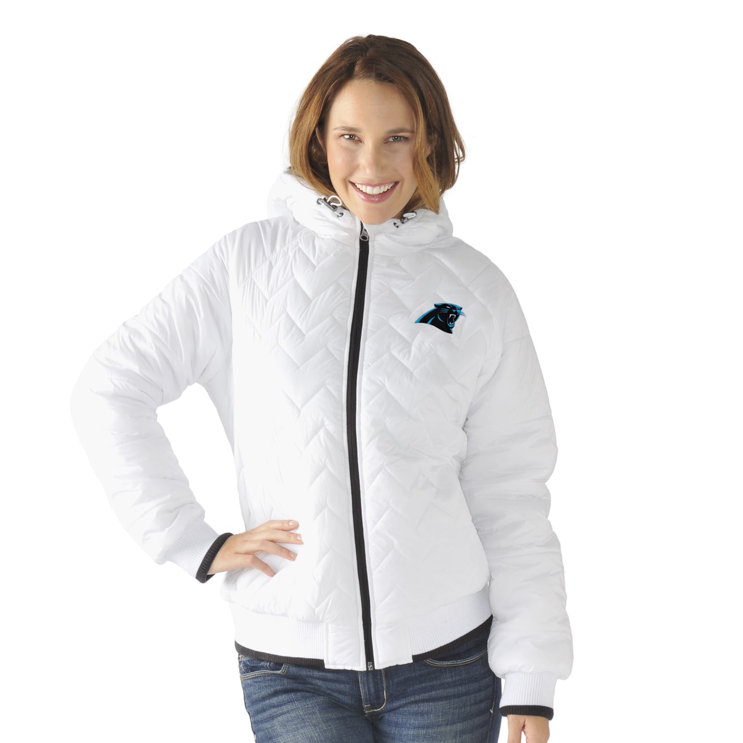 Carolina Panthers Womens Drop Back Jacket Outerwear - White