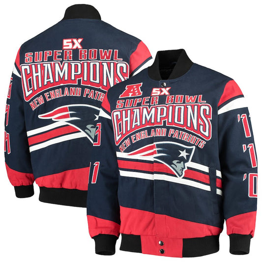 New England Patriots Gladiator 5 Time Super Bowl Champions Cotton Twill Jacket - Blue
