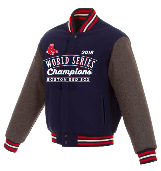 Boston Red Sox JH Design 9 Time World Series Champions Wool Reversible Jacket - Navy