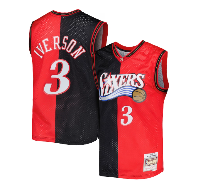 Philadelphia 76ers Mitchell & Ness #3 Allen Iverson Split 2000-01 Hardwood Classics Swingman Jersey