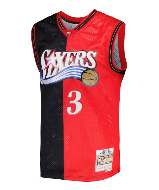 Philadelphia 76ers Mitchell & Ness #3 Allen Iverson Split 2000-01 Hardwood Classics Swingman Jersey