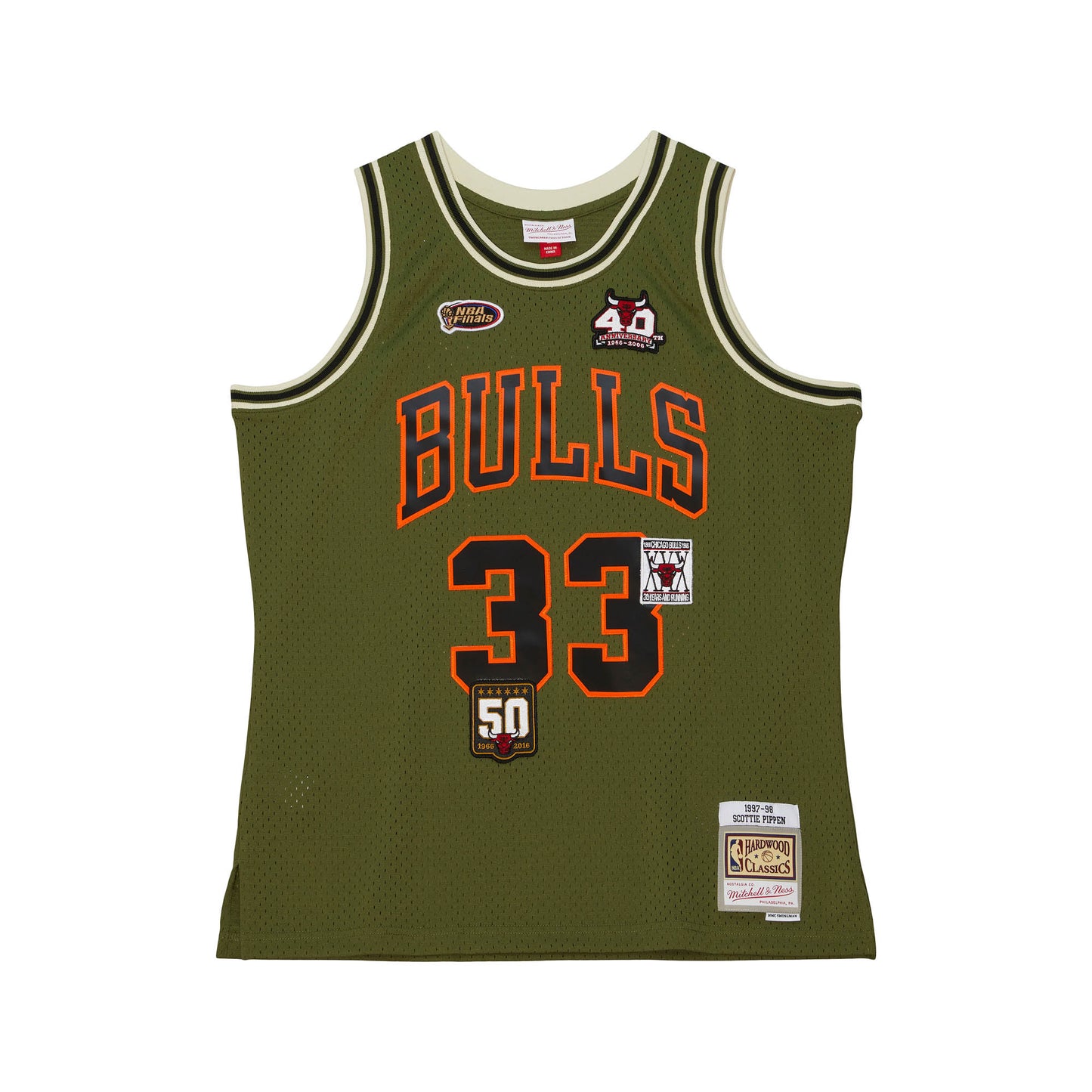 Chicago Bulls Mitchell & Ness #33 Scottie Pippen Olive Flight 1997-98 Hardwood Classics Swingman Jersey