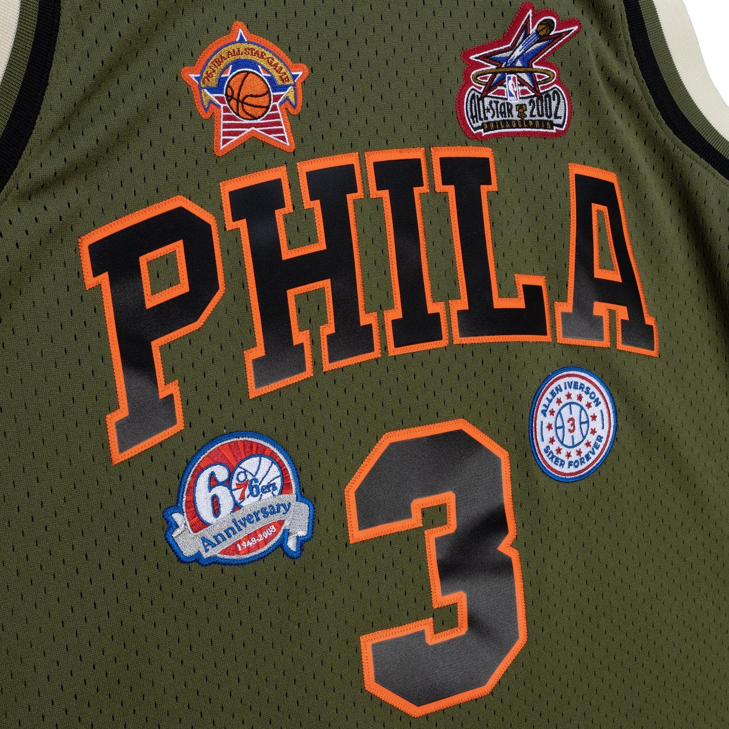 Philadelphia 76ers Mitchell & Ness #3 Allen Iverson Olive Flight 1996-97 Hardwood Classics Swingman Jersey