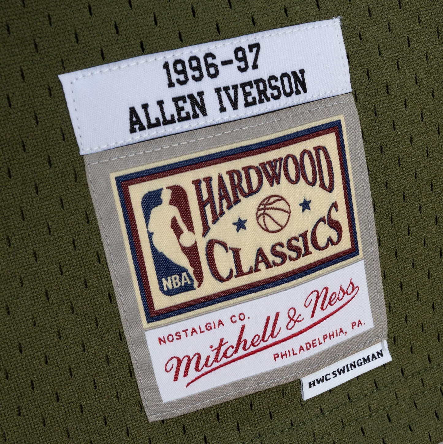 Philadelphia 76ers Mitchell & Ness #3 Allen Iverson Olive Flight 1996-97 Hardwood Classics Swingman Jersey