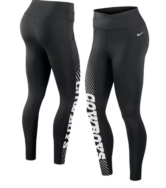 Dallas Cowboys Nike Women's Yard Line Crossover Leggings - Black