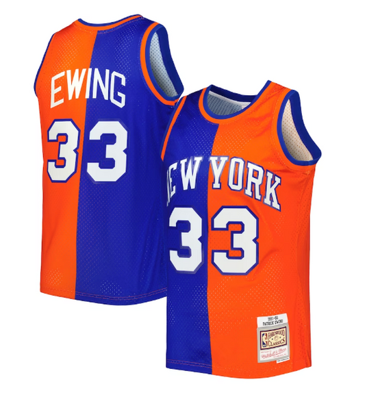 New York Knicks Mitchell & Ness #33  Patrick Ewing Split 1991-92 Hardwood Classics Swingman Jersey