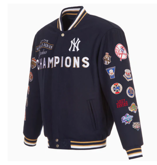 New York Yankees 27-Time World Series Champions Reversible Commemorative Mens Wool Jacket - Navy