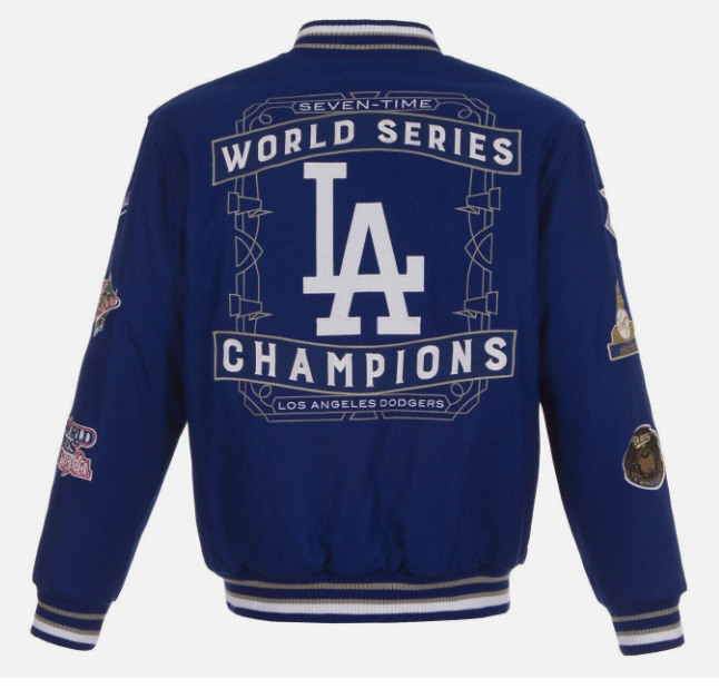 Los Angeles Dodgers 7-Time World Series Champions Reversible Commerative Mens Wool Jacket - Royal Blue