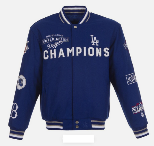 Los Angeles Dodgers 7-Time World Series Champions Reversible Commerative Mens Wool Jacket - Royal Blue