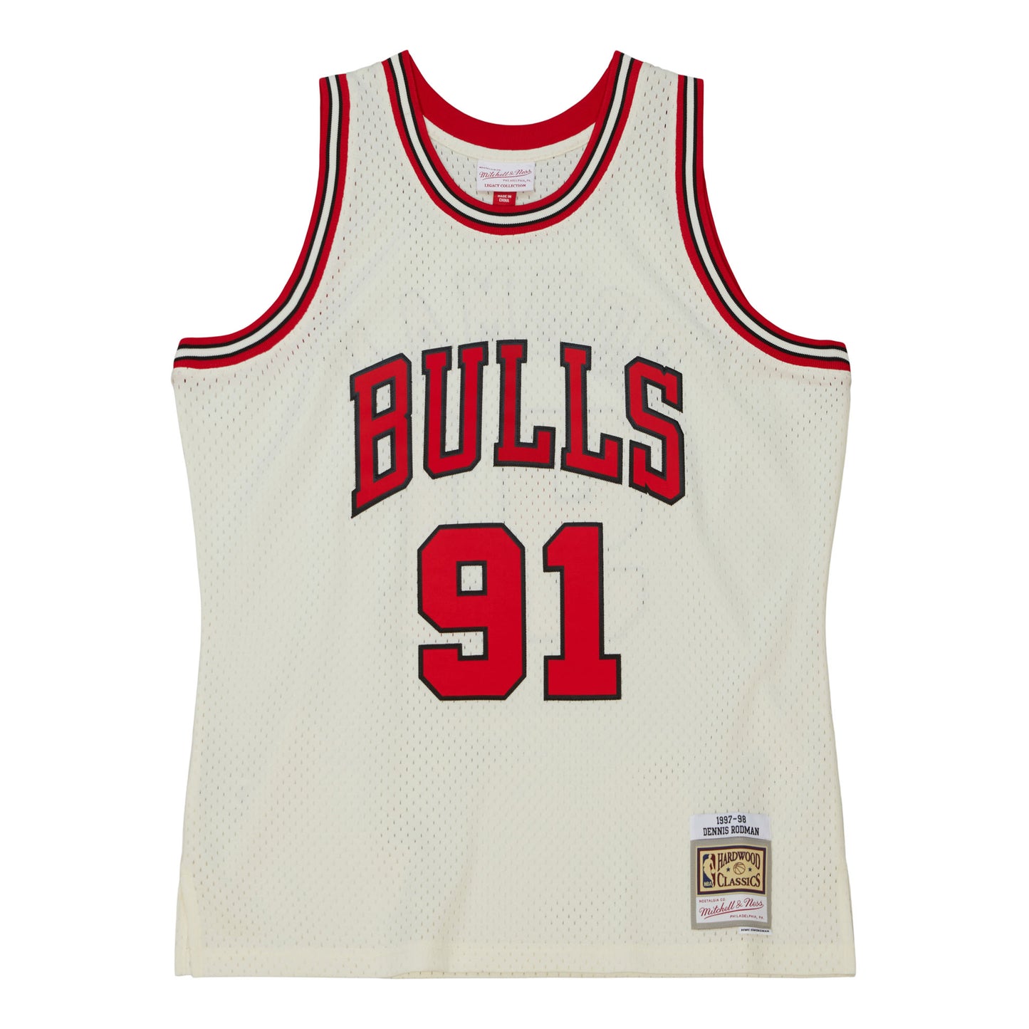 Chicago Bulls Mitchell & Ness #91 Dennis Rodman Cream 1997-98 Hardwood Classic Swingman Jersey