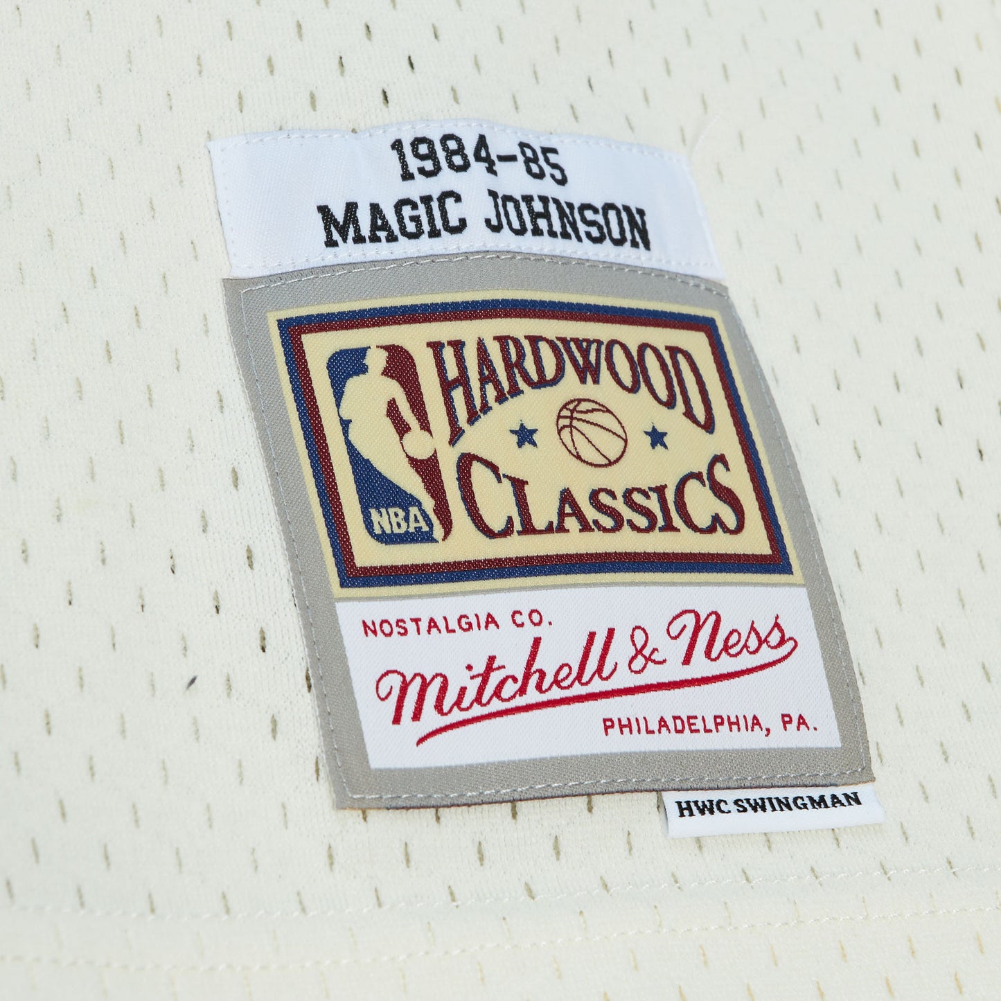 Los Angeles Lakers Mitchell & Ness #32 Magic Johnson Cream 1984-85 Hardwood Classic Swingman Jersey
