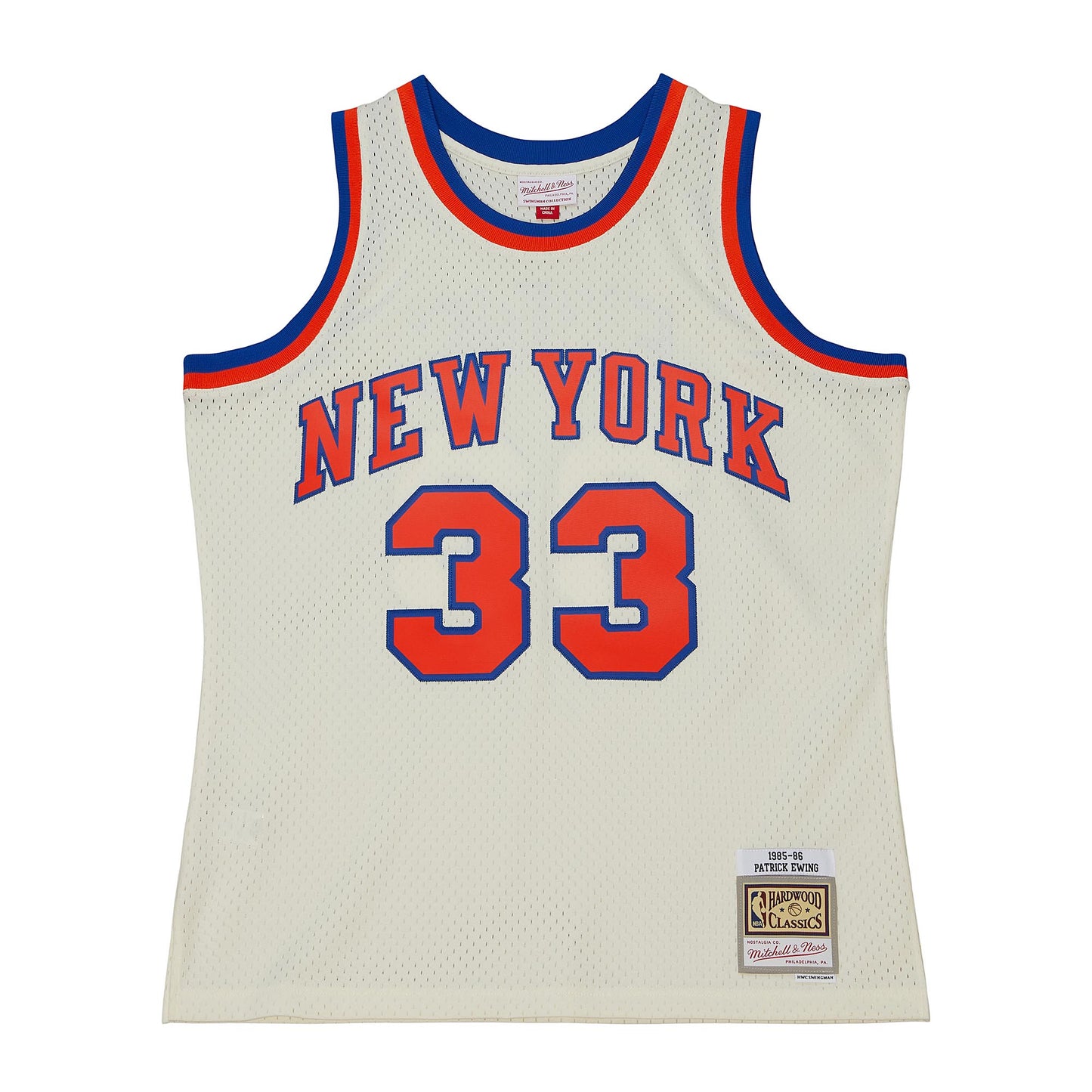 New York Knicks Mitchell & Ness #33 Patrick Ewing Cream 1985-86  Hardwood Classics Swingman Jersey
