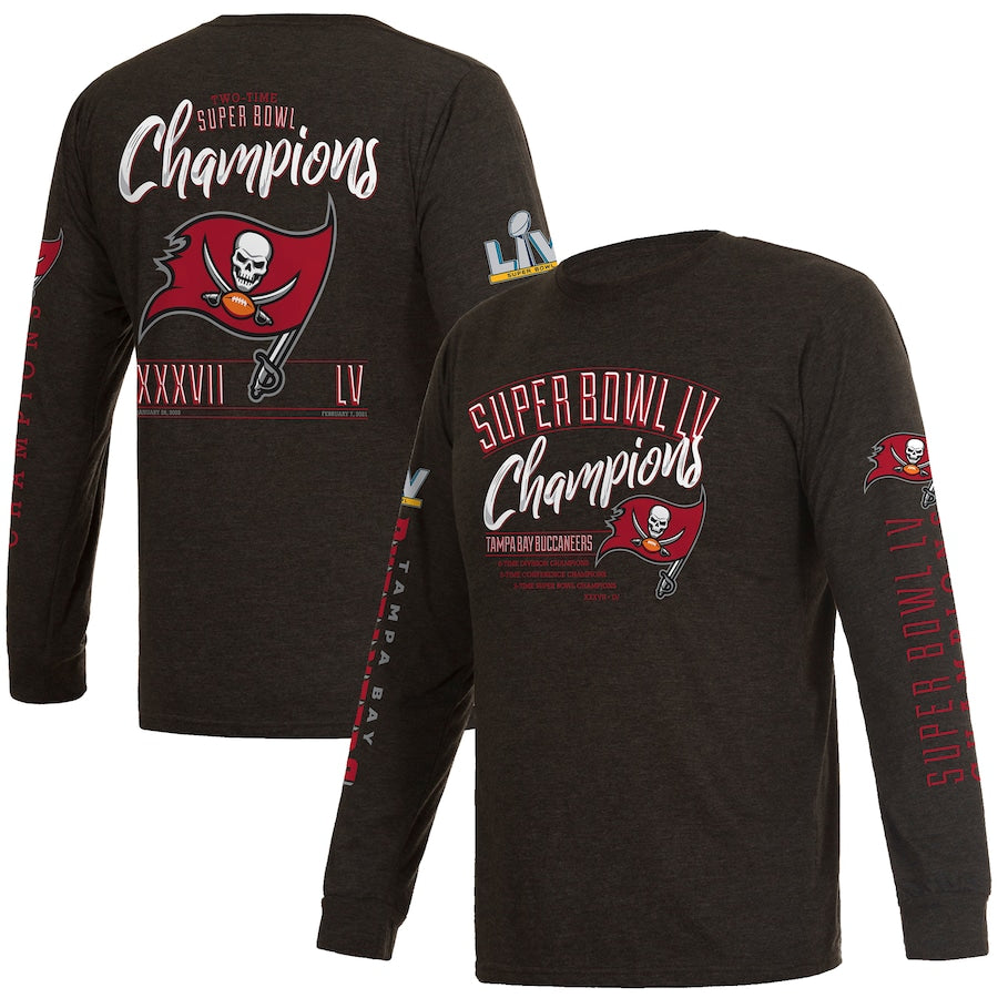 Tampa Bay Buccaneers 2-Time Super Bowl Champions Long Sleeve T-Shirt - Charcoal Gray