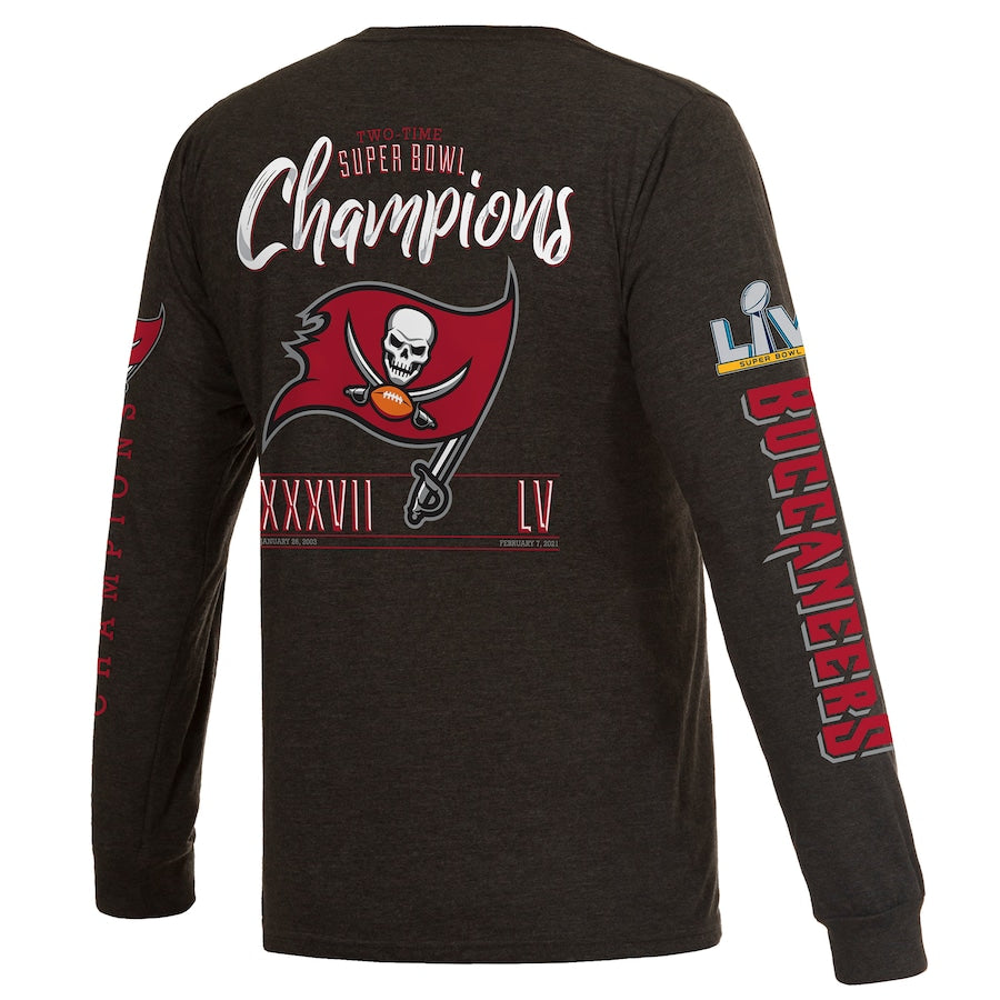 Tampa Bay Buccaneers 2-Time Super Bowl Champions Long Sleeve T-Shirt - Charcoal Gray