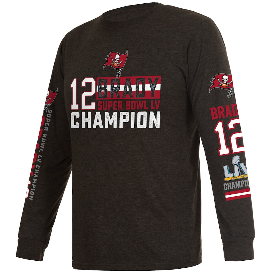 Tampa Bay Buccaneers Tom Brady Super Bowl LV Champions Name & Number L/S Tee