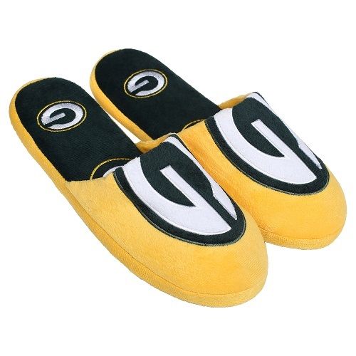 Green Bay Packers Mens Foco NFL Team All Over Logo Slippers