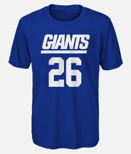 New York Giants Youth #26 Saquon Barkley Performance Mainliner Name & Number T-Shirt