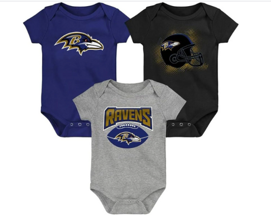 Baltimore Ravens Outerstuff Infant Born A Fan 3-Pack Creeper Bodysuit Set