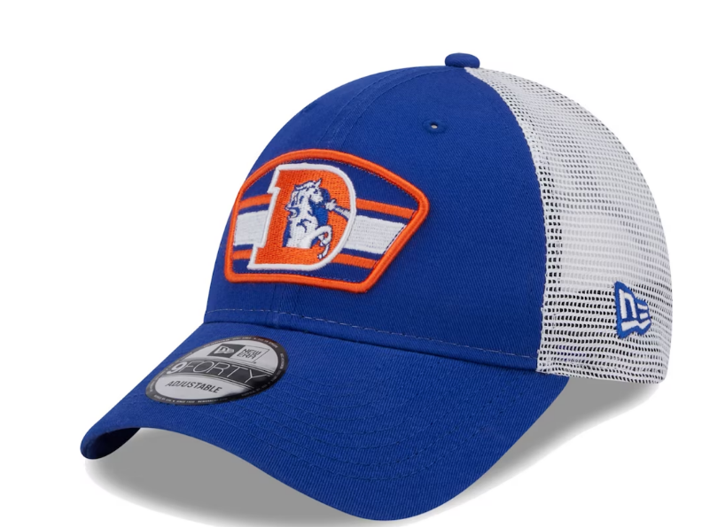 Denver Broncos New Era Logo Patch Trucker Mesh 9Forty Snap Back Hat - Blue