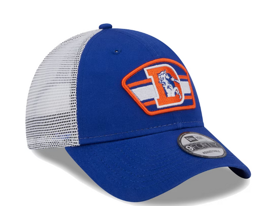Denver Broncos New Era Logo Patch Trucker Mesh 9Forty Snap Back Hat - Blue