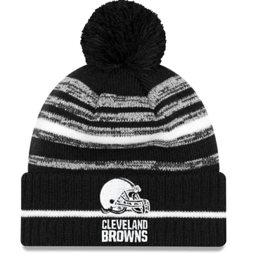 Cleveland Browns New Era Sideline Sport Cuffed Pom Knit Hat- Black & White