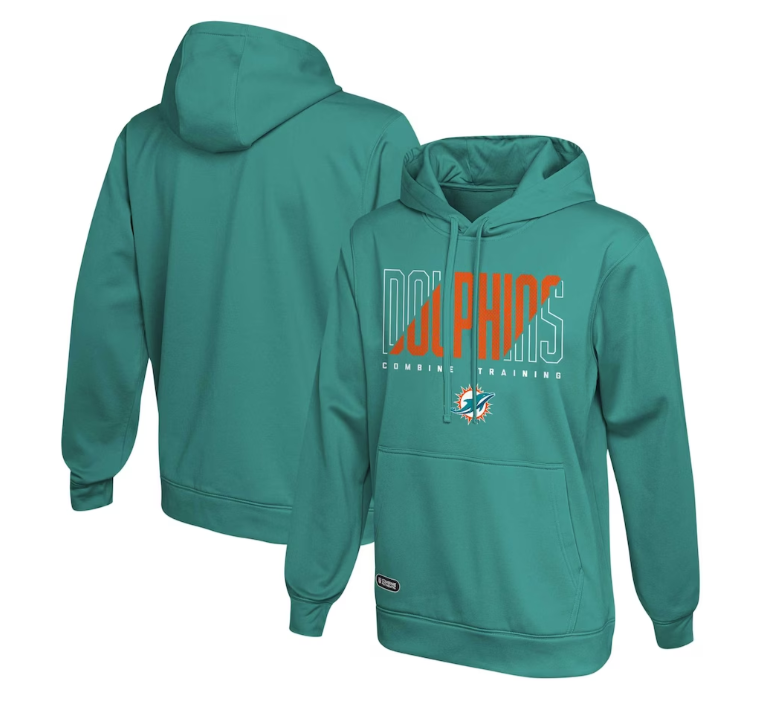 Miami Dolphins Backfield Combine Authentic Pullover Hoodie- Aqua