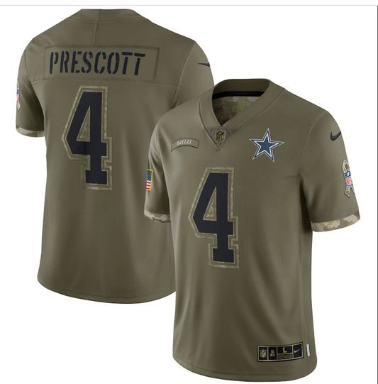 Dallas Cowboys #4 Dak Prescott Nike Olive Salute To Service Limited Jersey