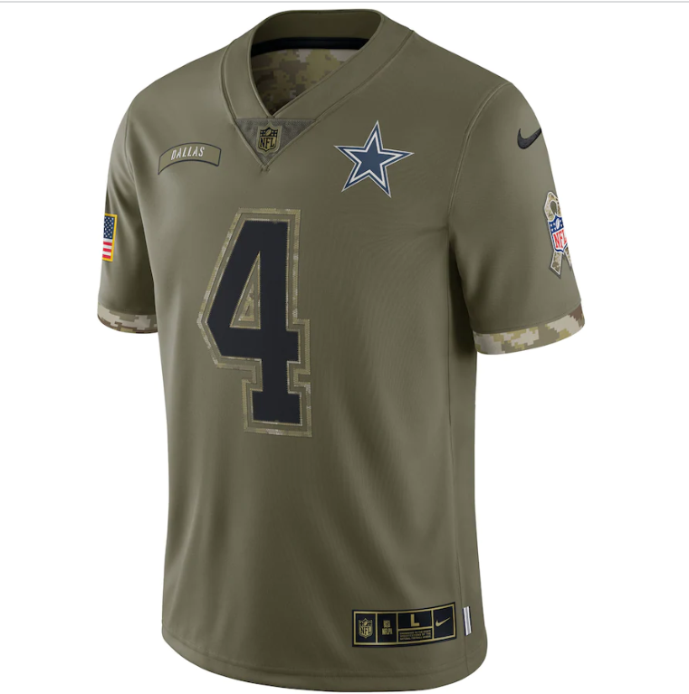 Dallas Cowboys #4 Dak Prescott Nike Olive Salute To Service Limited Jersey