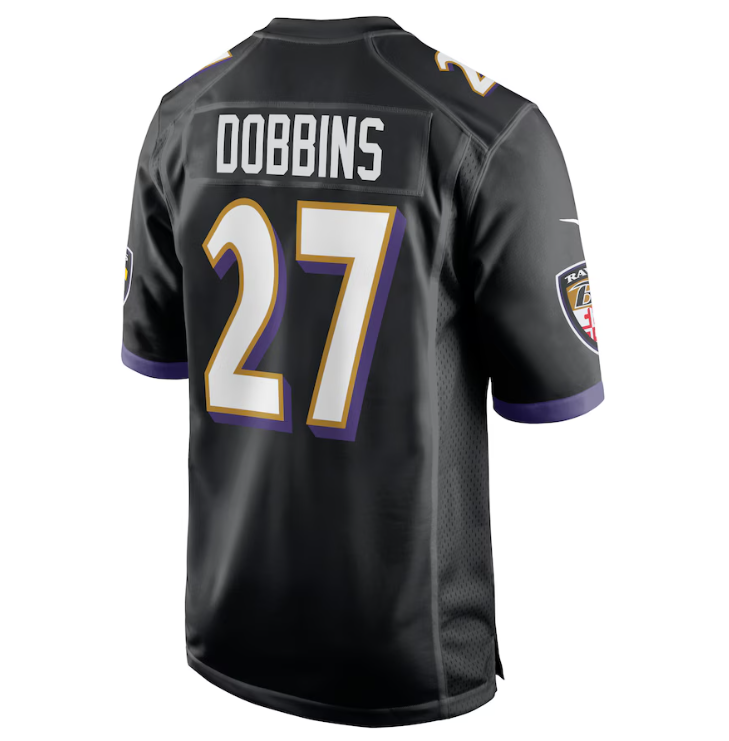 Baltimore Ravens Nike #27 J.K. Dobbins Game Jersey Men's Jersey - Black