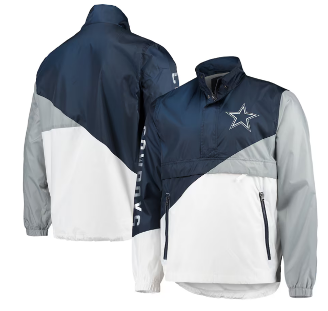 Dallas Cowboys Double Team Half Zip Pullover Men's Jacket - Navy / White