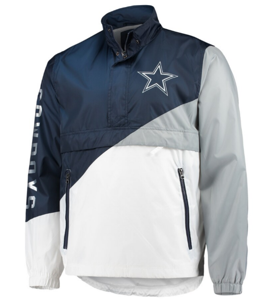 Dallas Cowboys Double Team Half Zip Pullover Men's Jacket - Navy / White