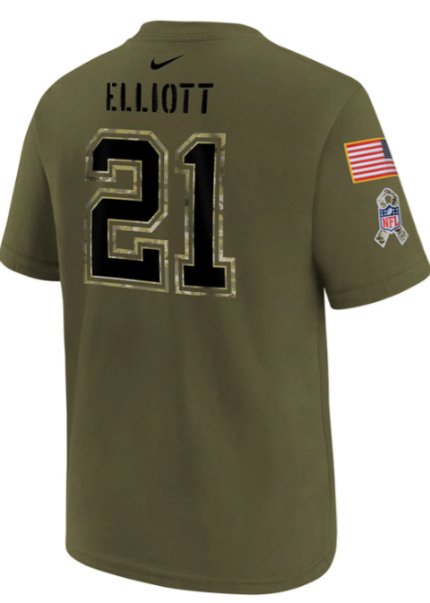 Dallas Cowboys Nike Salute to Service #21 Ezekiel Elliott Player T-Shirt- Olive