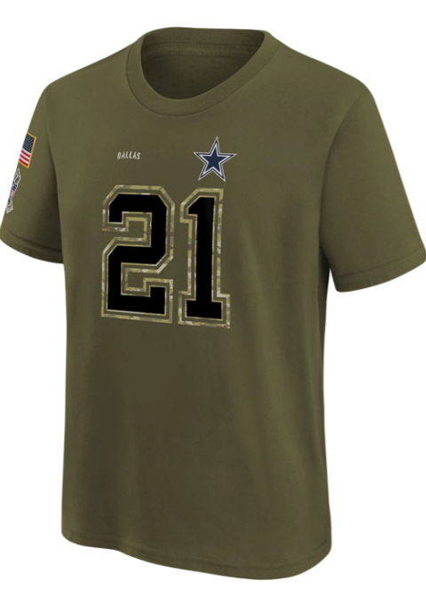 Dallas Cowboys Nike Salute to Service #21 Ezekiel Elliott Player T-Shirt- Olive