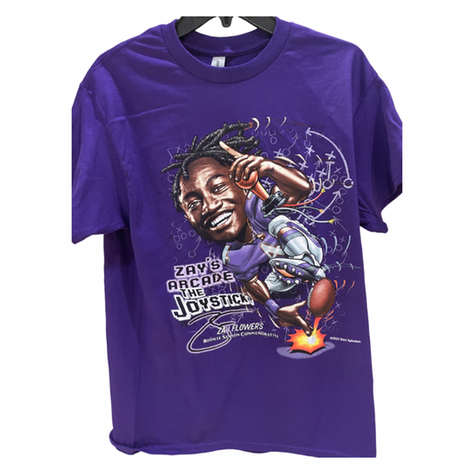 Baltimore Zay Flowers Arcade " The Joystick"  Purple T-Shirt