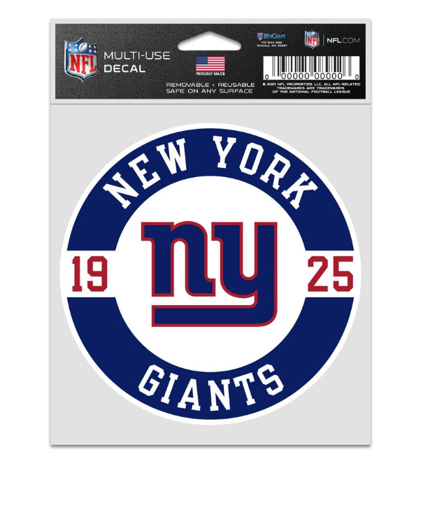 New York Giants Wincraft Patch 3.75" X 5" Decal