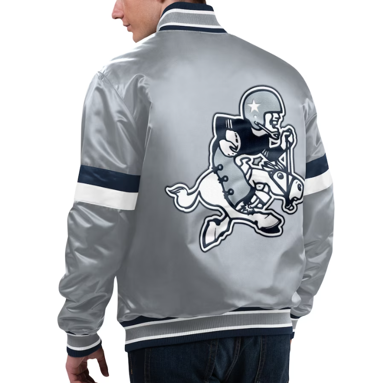 Dallas Cowboys Starter Home Game Satin Varsity Full Snap Men's Jacket - Gray