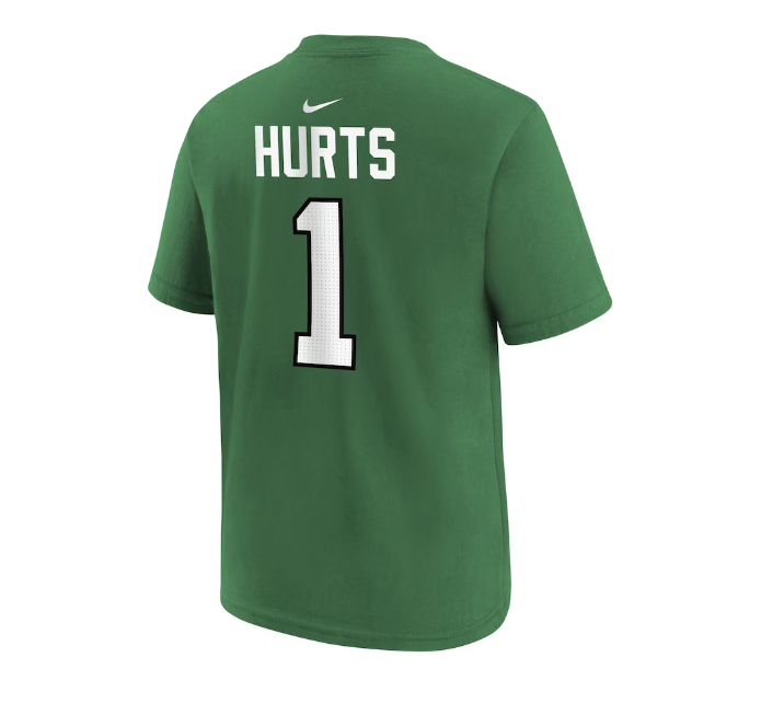 Philadelphia Eagles Nike #1 Jalen Hurts Youth Player Kelly Green T-Shirt