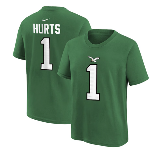 Philadelphia Eagles Nike #1 Jalen Hurts Youth Player Kelly Green T-Shirt