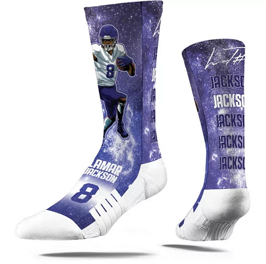 Baltimore Ravens Lamar Jackson Player Strideline Galaxy Premium Crew Socks